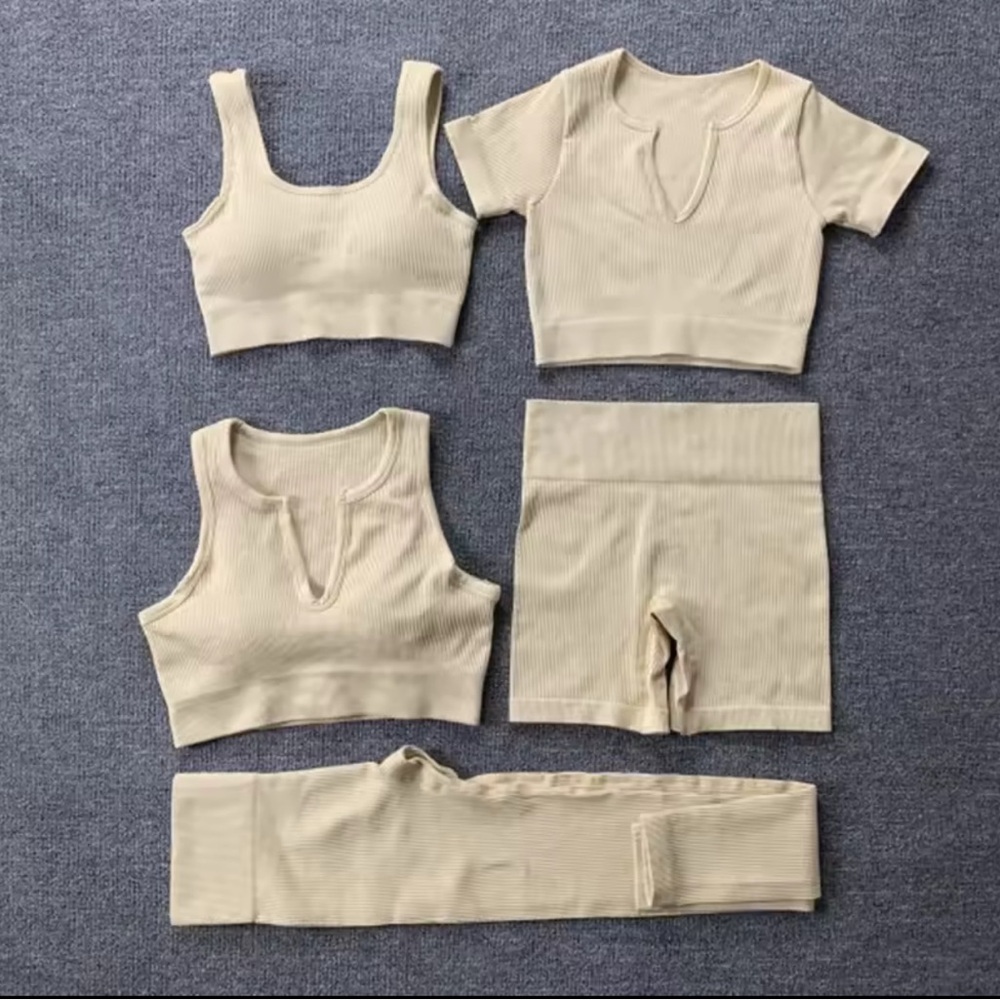 Beige Ribbed Activewear Set